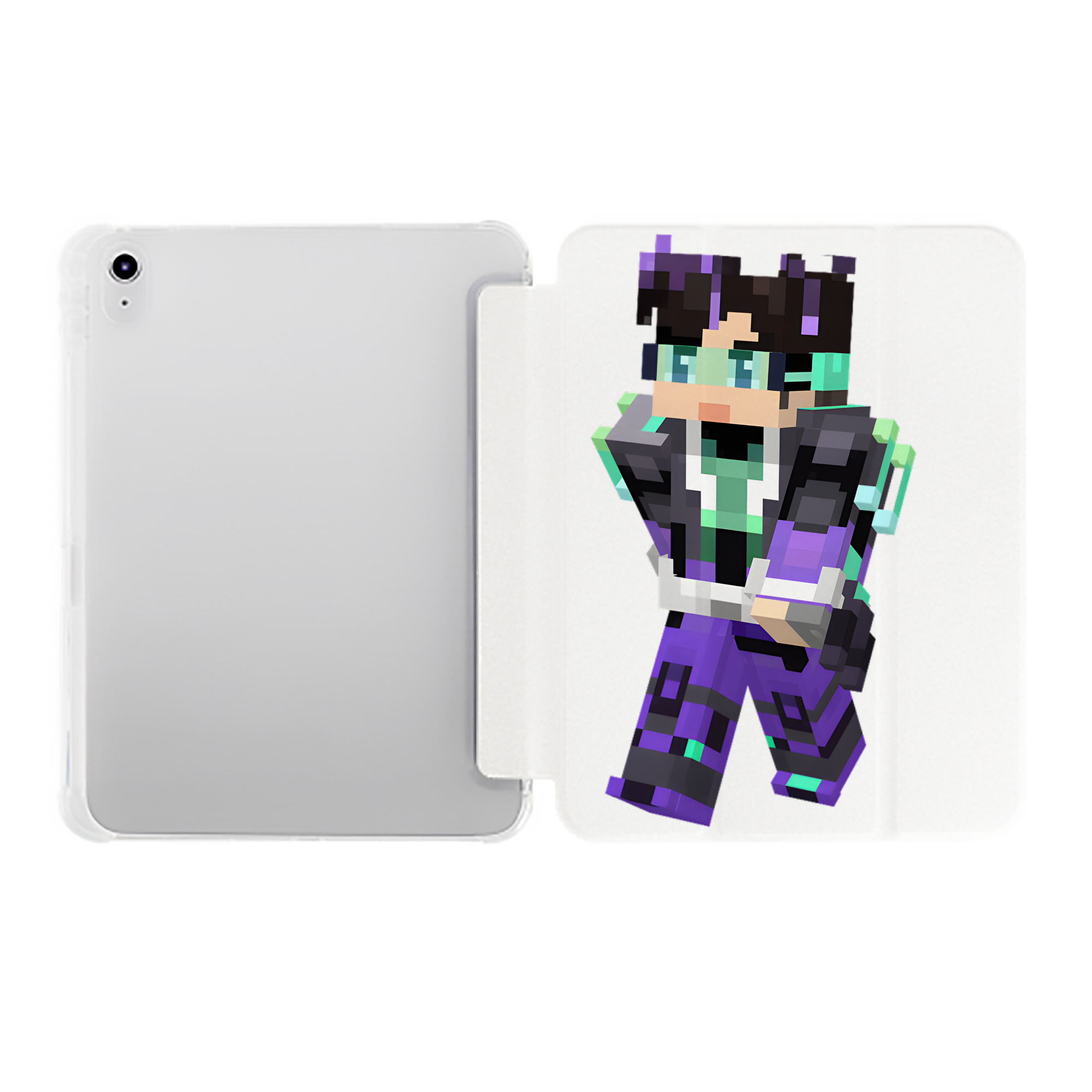 （画像用） マインクラフト ブロックの世界 Minecraft MC Block world IPad ケース ペン収納付き 三つ折りスタンド PUレザー×シリコン 対応機種9.5/10.5/10.9インチ